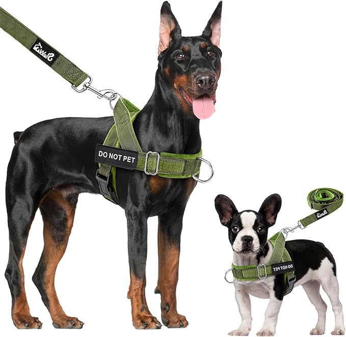 Lukovee No Pull Dog Harness & Leash Set - Heavy Duty Dog Vest Harness with Soft Padded for Medium Large Dogs, Adjustable Reflective Tactical Pet Harness for Easy Walk and Training (XL, Green)