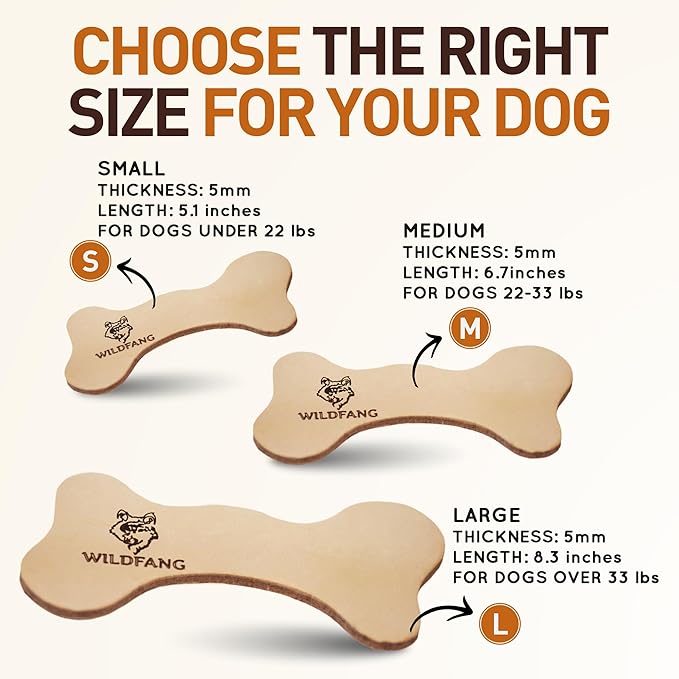 Wildfang® Leather Dog Toy, Large – Soft Dog Chew Toys for Gentle Chewers, Puppies, Senior or Older Dogs with Sensitive Teeth – Non-Toxic, Stuffless, 5mm Leather Bone for Dogs Over 33 lbs, Pack of 1