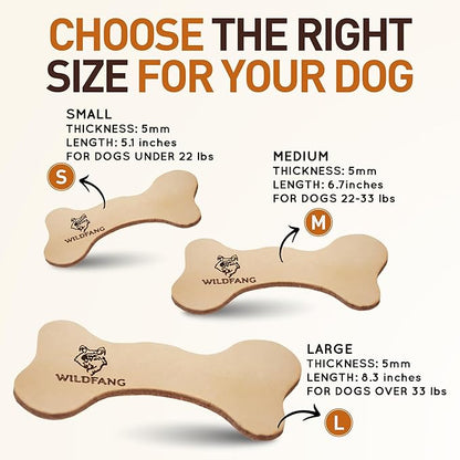 Wildfang® Leather Dog Toy, Medium – Soft Dog Chew Toys for Gentle Chewers, Puppies, Senior or Older Dogs with Sensitive Teeth – Non-Toxic, Stuffless, 5mm Leather Dog Bone for Dogs 22–33 lbs, Pack of 3