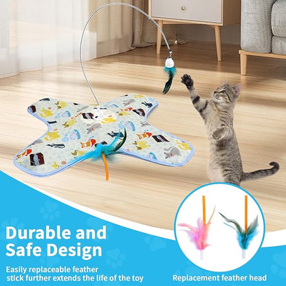 DFQ Interactive Cat Toy,3 in 1 Hide and Seek for Indoor Cats, Rechargeable Touch-Activated Moving Feather Wand with Concealed Motion, Play Toy for Kittens and Adult Cats (Yellow)