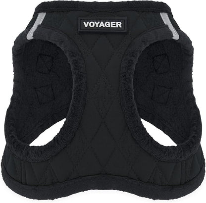 Best Pet Supplies - All Weather Plush, Reflective, No Pull Harness for Small, Medium Dogs, Cats - Secure with Hook & Loop Fastener, Buckle, Double D-Rings - Black Plush, M