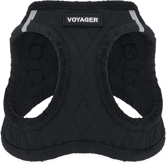 Best Pet Supplies - All Weather Plush, Reflective, No Pull Harness for Small, Medium Dogs, Cats - Secure with Hook & Loop Fastener, Buckle, Double D-Rings - Black Plush, M