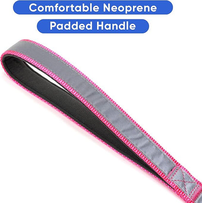 Pawtitas Pink Dog Leash 6 ft Custom ID Lead for Dogs & Puppies Reflective Comfortable Padded Handle Embroidered Name & Phone Number