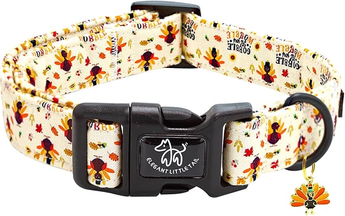 Elegant little tail Thanksgiving Dog Collar, Pet Dog Collar Cotton Soft Turkey Dog Collars Holiday with Quick Release Buckle Pet Puppy Collar for Medium Dogs
