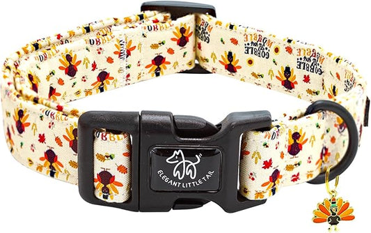 Elegant little tail Thanksgiving Dog Collar, Pet Dog Collar Cotton Soft Turkey Dog Collars Holiday with Quick Release Buckle Pet Puppy Collar for Medium Dogs