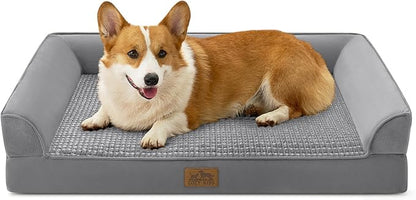 COZY KISS Orthopedic Large Dog Beds, Bolster Pet Couch with Waterproof Lining, Egg Crate Foam Sofa for Pets Up to 65 lbs, U-Shaped, 36x27x6.5 inch, Grey
