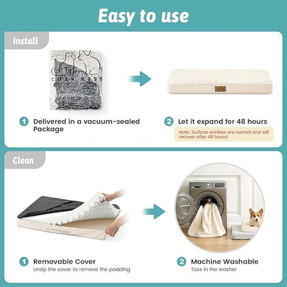 COZY KISS Big Dog Bed for Giant Dogs, Rectangular XXL Orthopedic Dog Beds Extra Large, Foam Anti-Slip Bottom Pet Mat with Washable Removable Cover, Suitable for Pet Up to 150 lbs, 54x44x4 inch, Beige