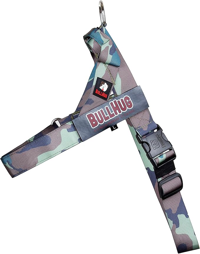 BULLHUG Adjustable Dog Harness – No Pull, No Choke – for English Bulldogs, French Bulldogs, Pugs & Broad-Chested Breeds – Easy, Safe Walks (Army, Medium)