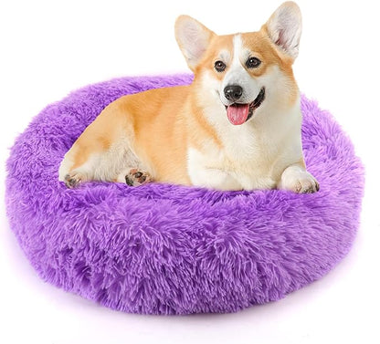 NOYAL Calming Dog Bed Donut Anti Anxiety Fluffy Dog Bed for Small Medium Dog and Cat