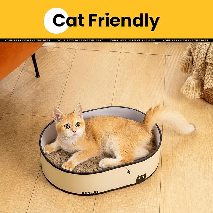 Conlun Cat Scratcher Box with 4 Cat Scratching Board Reversible Cat Scratch Pad, Heavy Duty Corrugated Cardboard Cat Bed Lounger Cat Scratchers for Indoor Cats, Protects Furniture,Kittens Gifts-Large