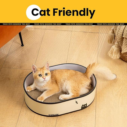 Conlun Cat Scratcher Box with 4 Cat Scratching Board Reversible Cat Scratch Pad, Heavy Duty Corrugated Cardboard Cat Bed Lounger Cat Scratchers for Indoor Cats, Protects Furniture,Kittens Gifts-Large