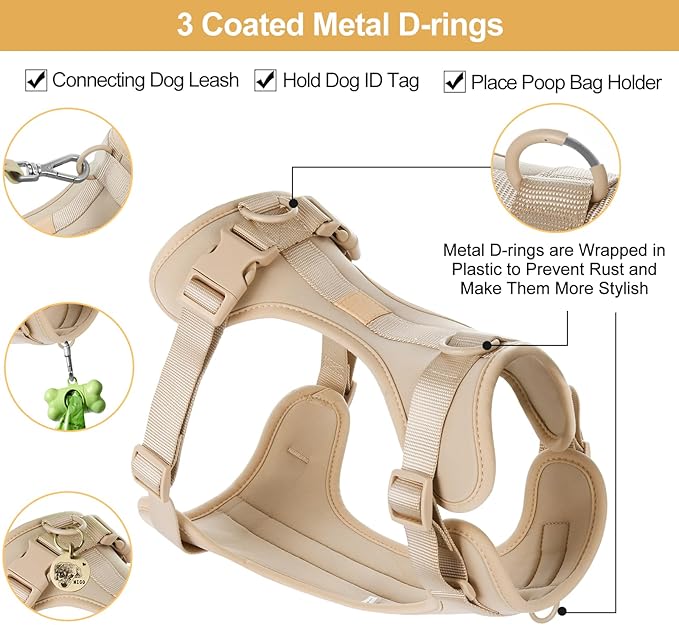 No Pull Lightweight Dog Harness: Adjustable Durable Breathable Mesh Pet Vest Harness with Soft & Comfortable Cushion, for Small Medium Large Dogs (S, Sand Color)