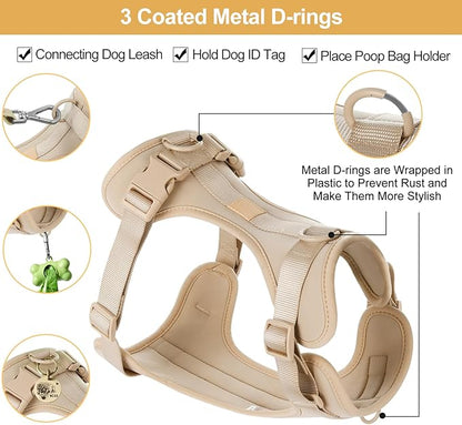 No Pull Lightweight Dog Harness: Adjustable Durable Breathable Mesh Pet Vest Harness with Soft & Comfortable Cushion, for Small Medium Large Dogs (S, Sand Color)