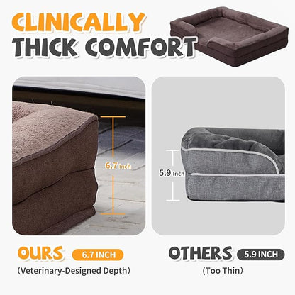 Makigued Orthopedic Dog Bed for Large Dogs Egg Crate Foam Pet Sofa with Waterproof Liner, Removable Washable Cover, Nonslip Bottom, Cozy Couch for Large Dogs 41.7 x 31.5X 6.7Inch, Dark Brown