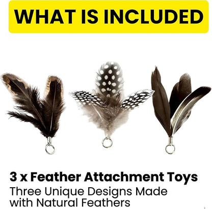 repounce Feather Toys Replacements (3 Pc) - Cat Toys & Kitten Toys for Indoor Kittens, Set of Replacement Feather Attachments Extra Small and Durable, for Cat Wands, Natural and Safe