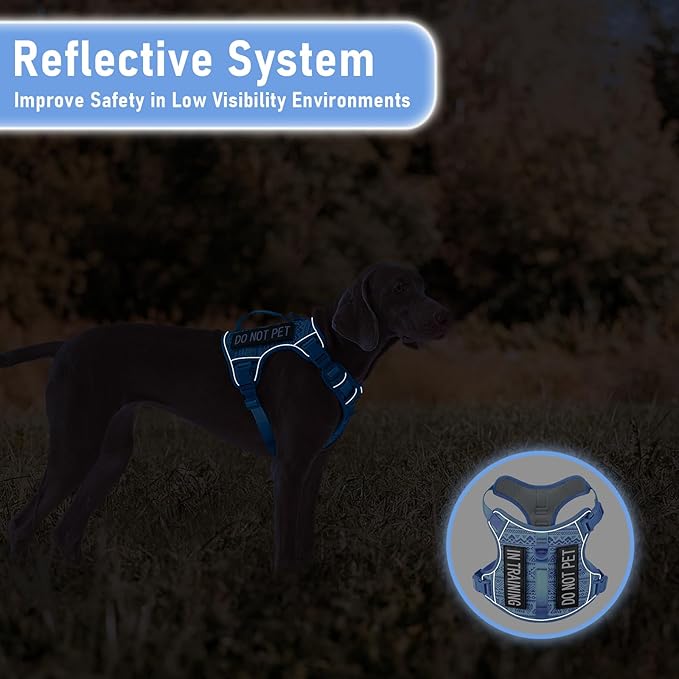 Heavy Duty Dog Harness for Large Dogs No Pull Adjustable Vest Harness with Handle Reflective K9 Military Service Puppy Vest for Walking Hiking Training, Blue Ethnic, XL
