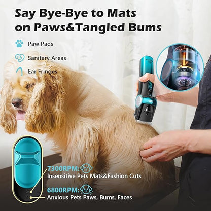 FuzzyFix Dog Clippers for Grooming with 5-in-1 Blade, Dog Grooming Kit Cordless Rechargeable Hair Trimmer Detachable Stainless Steel Blade Pet Shaver for Small Puppy Paw Face Head Body