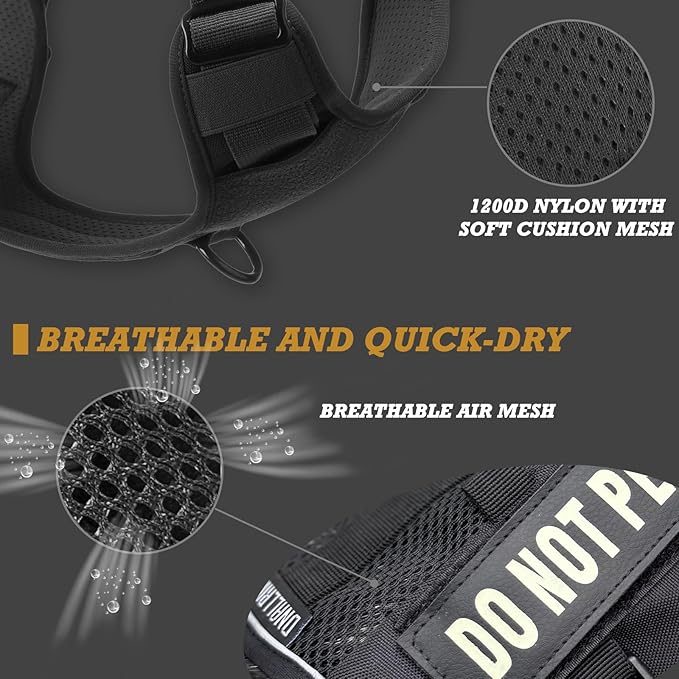 Tactical Dog Harness for Large and XL Breeds, Air Dog Vest No Pull with Reflective Do Not Pet Patches, Breathable Dog Molle Vests for Training Walking Hunting Black