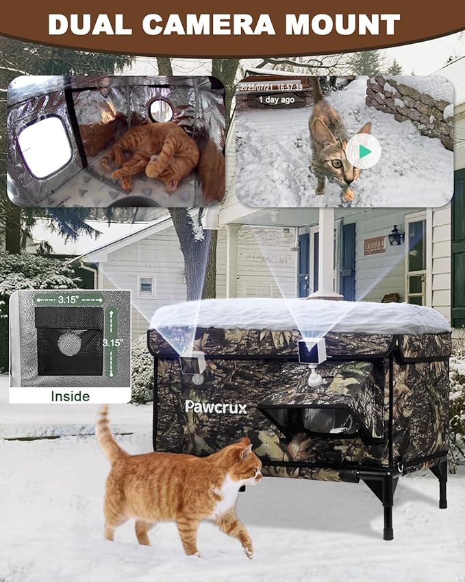 Heated Cat House for Outdoor Cats, Waterproof Insulated Outdoor Cat House with Heating Pad, Weatherproof Elevated Heated Cats House for Outside Feral Cats(Leaf, 16" L x 12" W x 18" H)