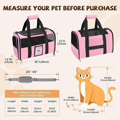 FOORLON Cat Carrier Soft for Pets Up to 25 Lbs, Cat Travel Bag with Padded Shoulder Strap and Detachable Cat Food Bowl, Pet Dog Carriers for Small Dogs Travel Puppy Carry Airline Approved, Pink