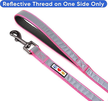 Pawtitas Pink Dog Leash 6 ft Custom ID Lead for Dogs & Puppies Reflective Comfortable Padded Handle Embroidered Name & Phone Number