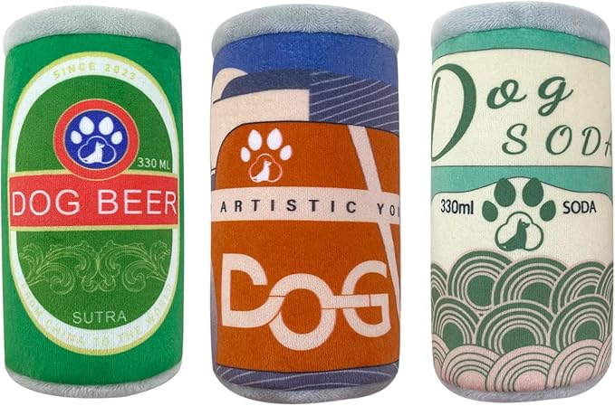 Plush Squeaky Dog Toy - Dog Beer Drink Shape Interactive Chew Toy for Small/Medium/Large Dogs, Stuffed Funny Dog Toys, Ideal for Indoor Home Play & Outdoor Activities, Puppy Birthday Gift (3 Pack)