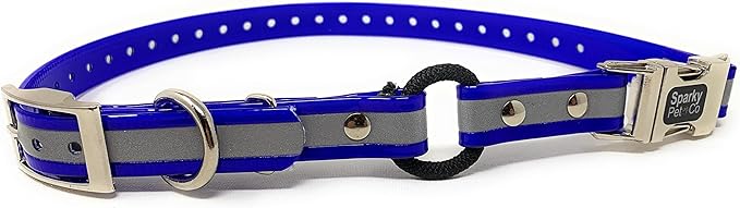 Sparky Pet Co -Zeus ECollar Replacement Strap - Bungee Loop Dog Collar - Waterproof Biothane - Adjustable - Double Buckle - Quick Snap Metal Clasp - Invisible Fence Systems - 1"x 30" Blue Refl