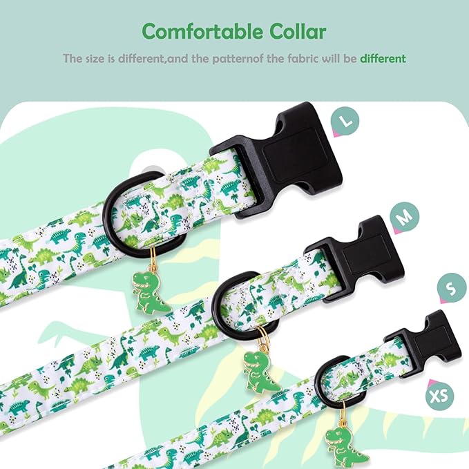 Faygarsle Dog Collar for Small Medium Large Dogs Cute Green Puppy Collars for Male Dogs Dinosaur Patterned Pet Collars for Summer Spring Wedding Puppy Boy Dog Collar XS