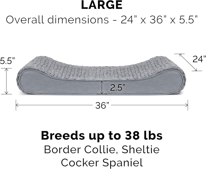 Furhaven Cooling Gel Dog Bed for Large/Medium Dogs w/ Removable Washable Cover, For Dogs Up to 38 lbs - Ultra Plush Faux Fur & Suede Luxe Lounger Contour Mattress - Gray, Large