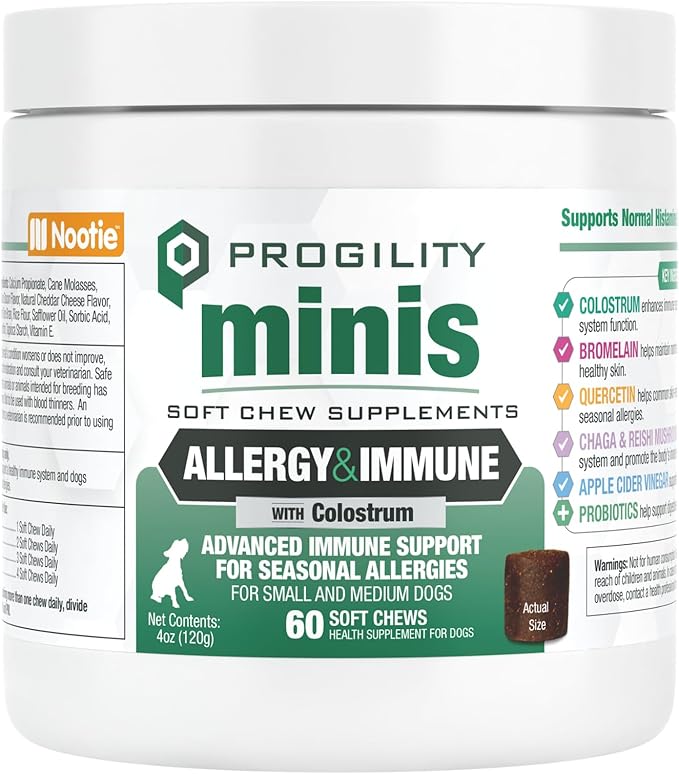 Nootie Progility Mini Allergy & Immune Supplement for Small to Medium Dogs – Advanced Immune Support for Everyday Wellness & Seasonal Allergies, Soft Chews (60 Count)