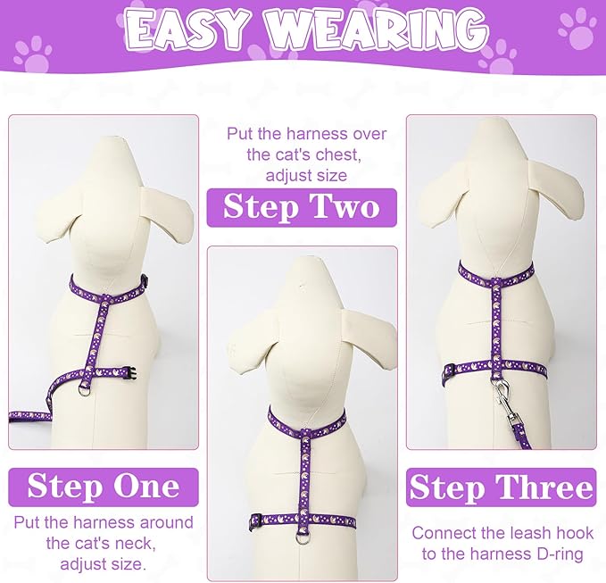 Guiqulai 2 Pack Cat Harness and Leash with Collar Set, Escape Proof Cat Harness Adjustable Kitten Harness Glow in The Dark for Small Medium Cats