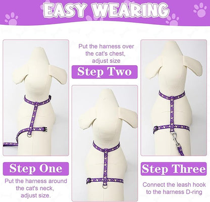 Guiqulai 2 Pack Cat Harness and Leash with Collar Set, Escape Proof Cat Harness Adjustable Kitten Harness Glow in The Dark for Small Medium Cats