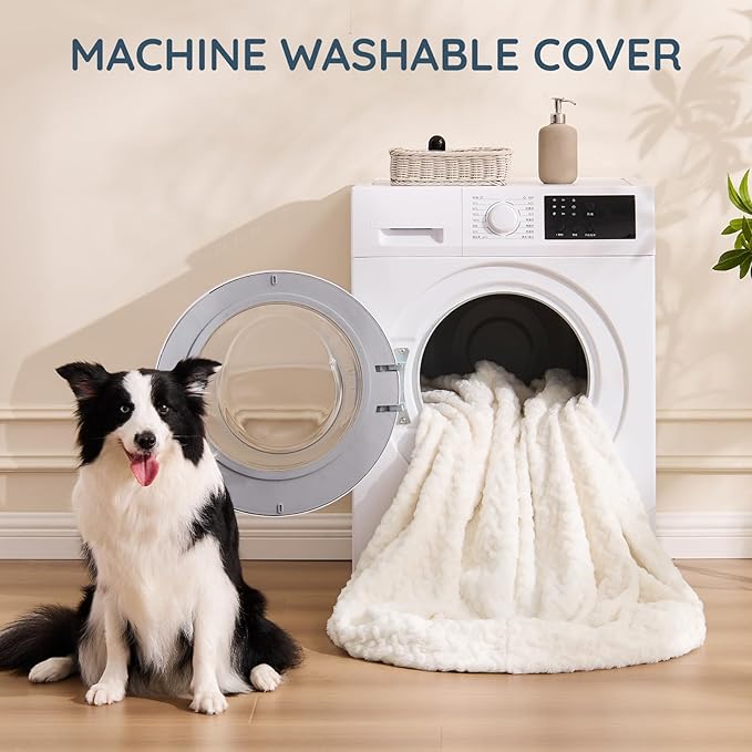 Human Dog Bed Cover - Luxury Faux Fur Giant Size Dog Bed Cover, 72"x40"x10", Ivory White