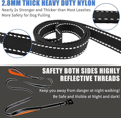 Strong Heavy Duty Dog Leash - 4ft Reflective Nylon Training Leash with Soft Padded Double Handle & Auto Lock Frog Clip - Safety Traffic Control for Large Medium Small Dog No Pull Walk Black Orange,4ft