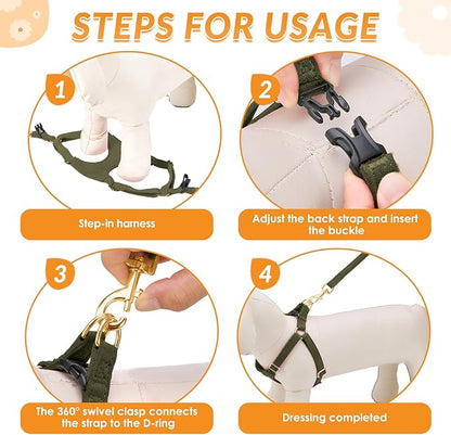 SlowTon Dog Harness Small Sized Dog - Soft XXS Dog Harness and Leash Set No Pull No Chock, Adjustable Lightweight Puppy Harness for XS Small Medium Dogs Cats (Solid Military Green, M)
