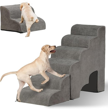 MALOROY Dog Stairs for High Beds 25-30 inches Tall, 6-Step Dog Steps for High Bed for Doggies/Kitties, 30D Foam Pet Stairs Steps for Small Dogs, Doggie Ramp/Ladder for Old Dogs/Cats, Grey