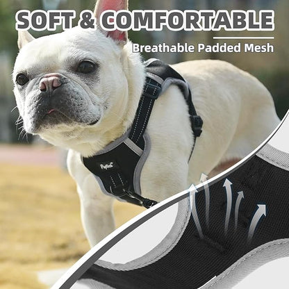 PUPTECK No Pull Dog Harness Small Sized Dog, Adjustable Reflective Escape Proof Easy Control, Comfortable Soft Padded Step in Pet Vest Harness, Black, XS
