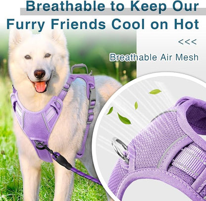 BARKBAY Dog Harness No Pull with ID Tag Pocket - Heavy Duty, Reflective, Easy Control for Large Dogs(Violet Purple,S)