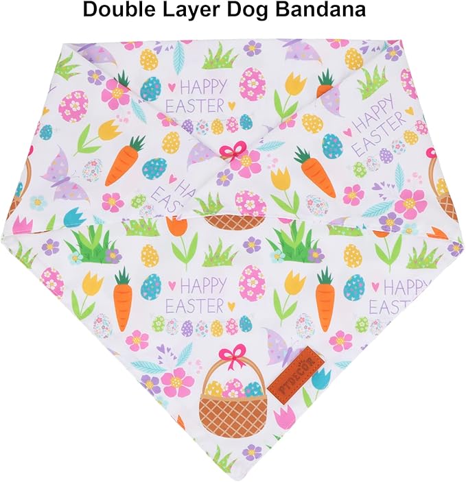 PTDECOR Easter Dog Bandana, Reversible Rabbit Easter Egg Dog Scarf, Multi Size, White Green Bandanas for Small Pets (White&Green, Small)