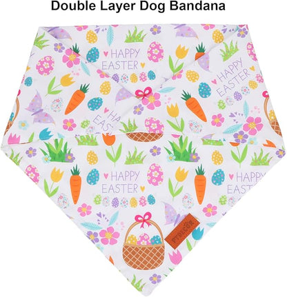 PTDECOR Easter Dog Bandana, Reversible Rabbit Easter Egg Dog Scarf, Multi Size, White Green Bandanas for Small Pets (White&Green, Small)