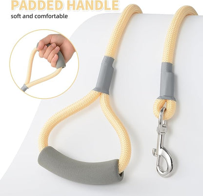 Mile High Life Dog Leash, with Comfortable Padded Handle, Cream Nylon Rope Leash with Steel Tips, Heavy Duty 6 Feet Pet Leashes (Cream,72 Inches)