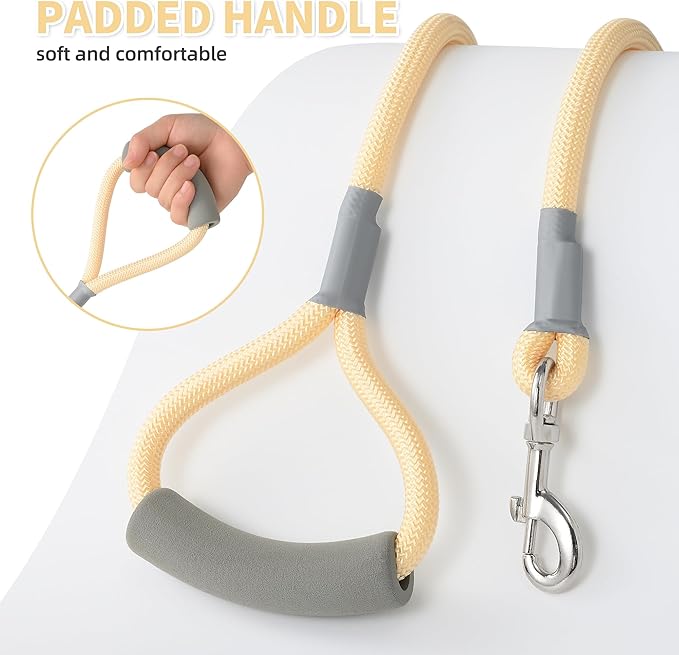 Mile High Life Dog Leash, with Comfortable Padded Handle, Cream Nylon Rope Leash with Steel Tips, Heavy Duty 5 Feet Pet Leashes (Cream,60 Inches)