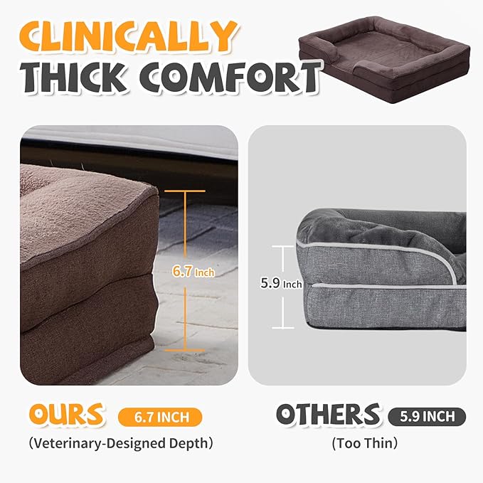 Makigued Orthopedic Dog Bed for Medium Dogs Egg Crate Foam Pet Sofa with Waterproof Liner, Removable Washable Cover, Nonslip Bottom, Cozy Couch for Medium Dogs and Cats, 35.0x24.8X 6.7, Dark Brown