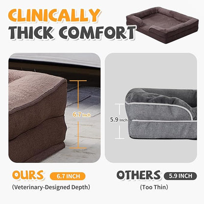 Makigued Orthopedic Dog Bed for Medium Dogs Egg Crate Foam Pet Sofa with Waterproof Liner, Removable Washable Cover, Nonslip Bottom, Cozy Couch for Medium Dogs and Cats, 35.0x24.8X 6.7, Dark Brown