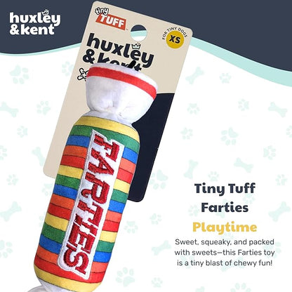 Huxley & Kent Funny Dog Toy w/Squeaker – Power Plush Squeaky Dog Toys for Small Dogs – Durable Small Stuffed Animal for Indoor Play & Fetch - Tiny Tuff Farties