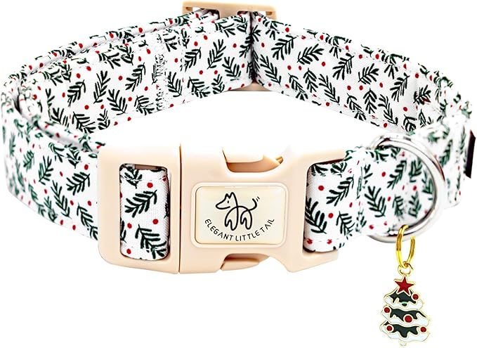 Elegant little tail Christmas Dog Collar, Green Pet Collar Cotton Soft Winter Dog Collars with Quick Release Buckle Pet Puppy Collars for Small Medium Large Dogs