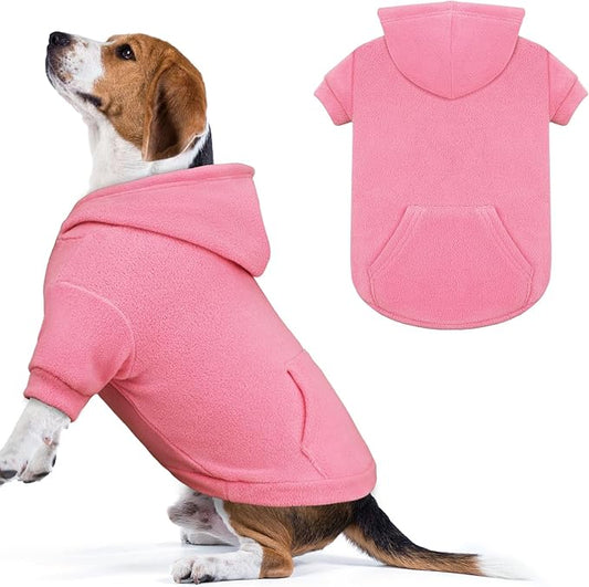 Dog Sweaters for Large Dogs,Dog Hoodie,Warm Fleece Sweatshirt with Hood & Pocket,Leash Hole,Cozy Cold Weather Pet Clothes Sweater Hoodie for Large Dogs(Pink,L)