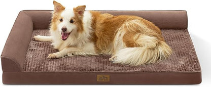 COZY KISS Orthopedic Dog Bed for Large Size Dog, XL Dogs Crate Bed, L Shaped Foam Anti-Slip Bottom Pet Cat Sofa with Washable Removable Cover, Suitable for Pet Up to 100 lbs, 44x32x7 inch, Brown