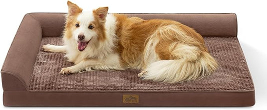 COZY KISS Orthopedic Dog Bed for Large Size Dog, XL Dogs Crate Bed, L Shaped Foam Anti-Slip Bottom Pet Cat Sofa with Washable Removable Cover, Suitable for Pet Up to 100 lbs, 44x32x7 inch, Brown