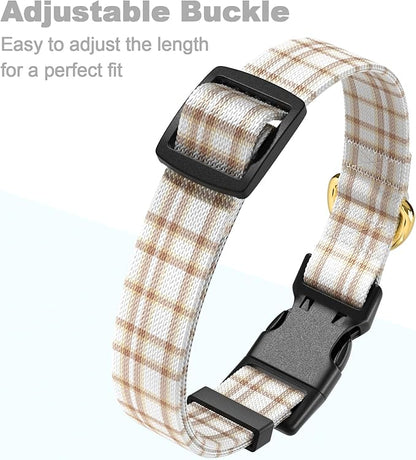 Rnivvi Dog Collar for Small Dogs, Cute Heavy Duty Adjustable Puppy Collar with Quick Release Buckle for Girl & Female, Pet Accessories for Walking Running, XS Length 5/8" Width, White Tartan